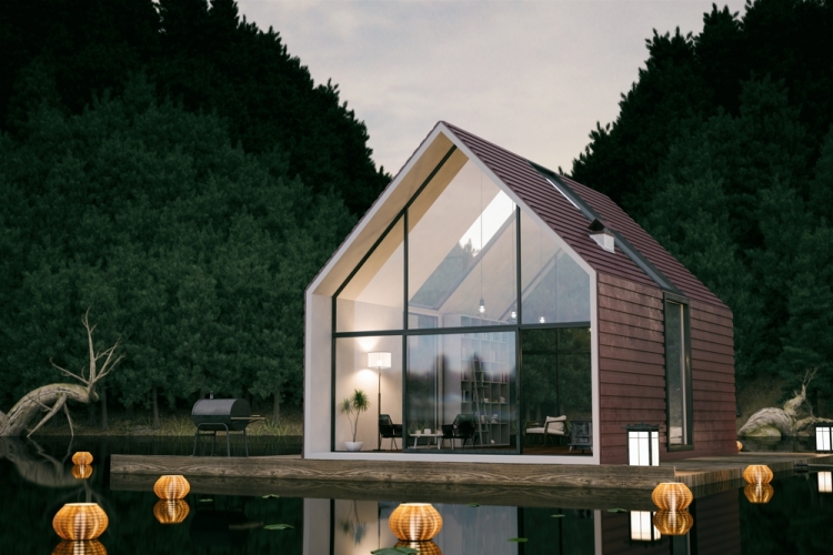 Casa piccola con vetrata e vista panoramica sul lago