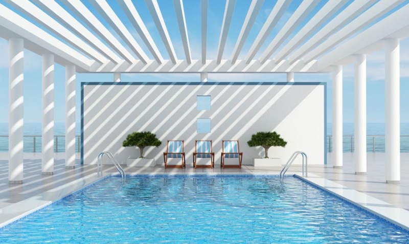tettoia in legno bianca per piscina
